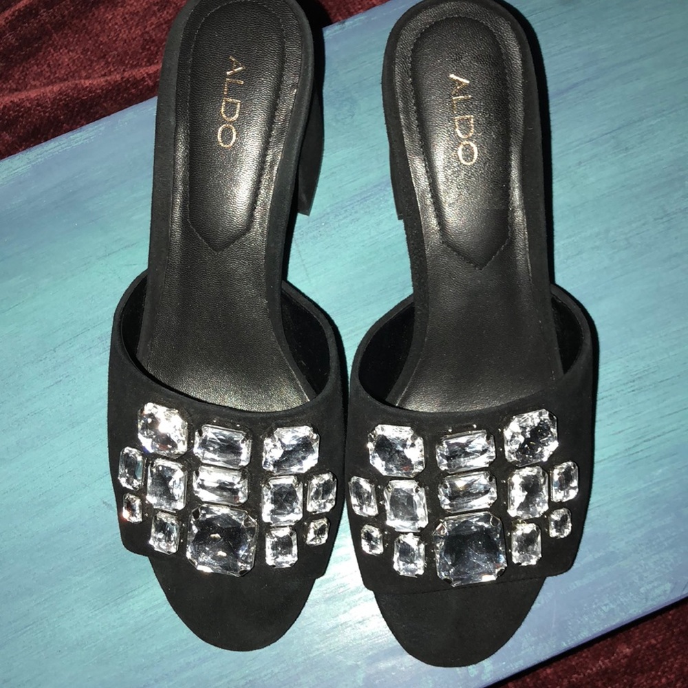 Aldo slides with clear jewels on top